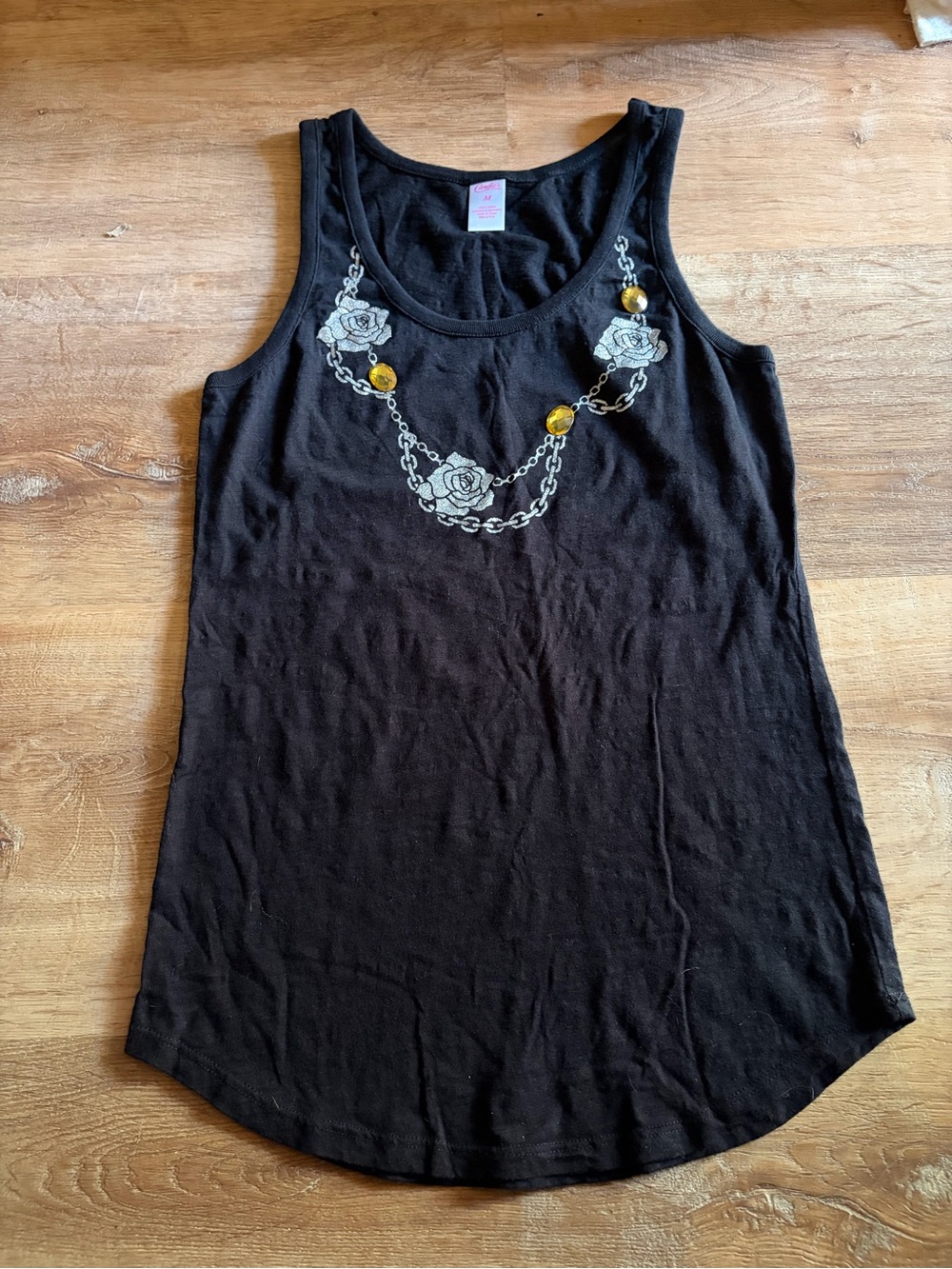 Candie’s Y2K Black Floral Chain Graphic Tank Top